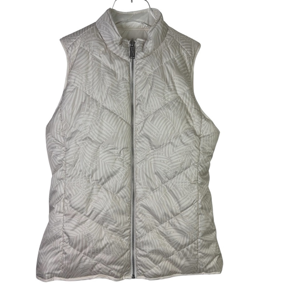 Tommy Bahama Womens Active Reversible Puffer Vest Size S White/Beige Palm Leaves